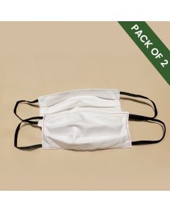 Cloth Washable Face Mask  Standard flat with pleats - White
